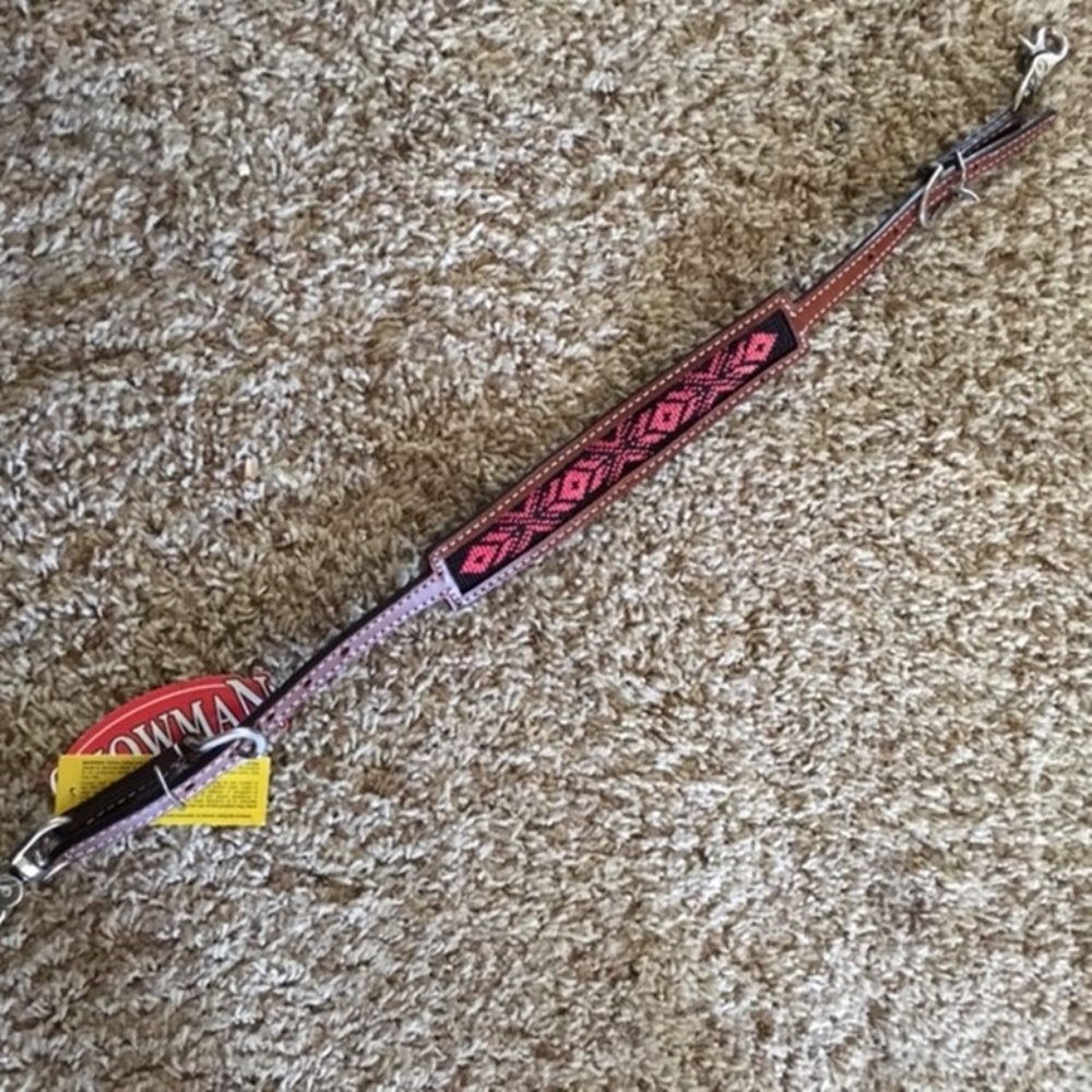 New Pink Beaded Leather Wither Strap